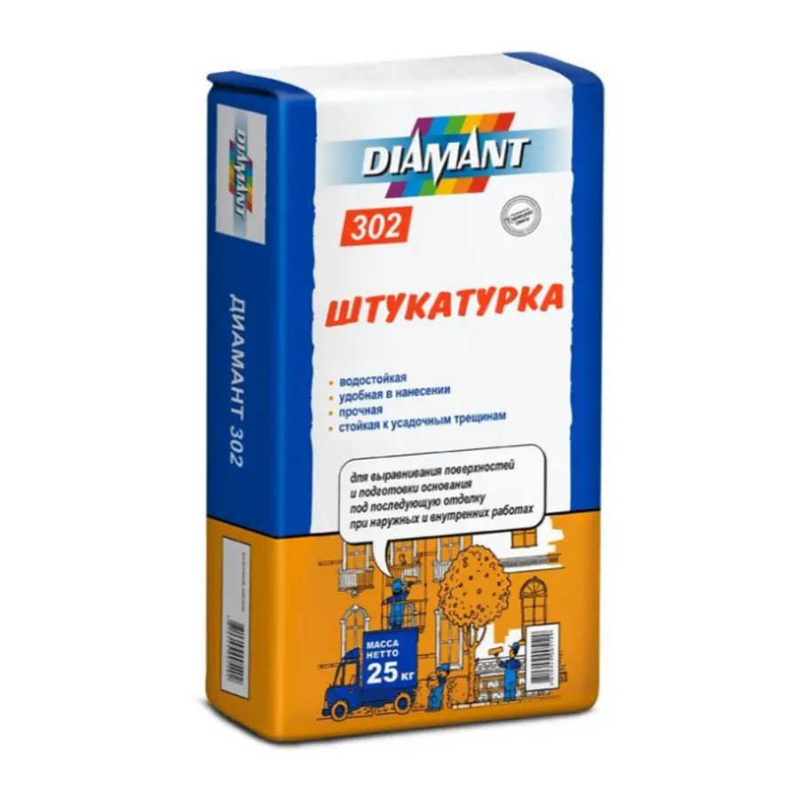 Штукатурка цементная выравнивающая Диамант 302 25 кг