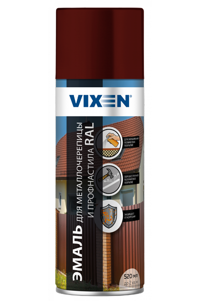 Эмаль для металлочерепицы и профнастила VIXEN красный винный RAL3005 520 мл