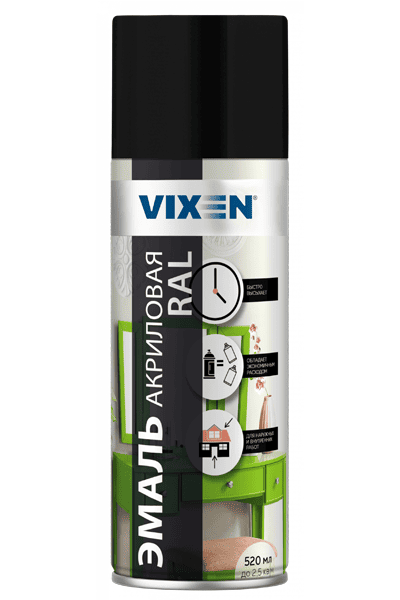 Эмаль акриловая VIXEN черная RAL9005 520 мл