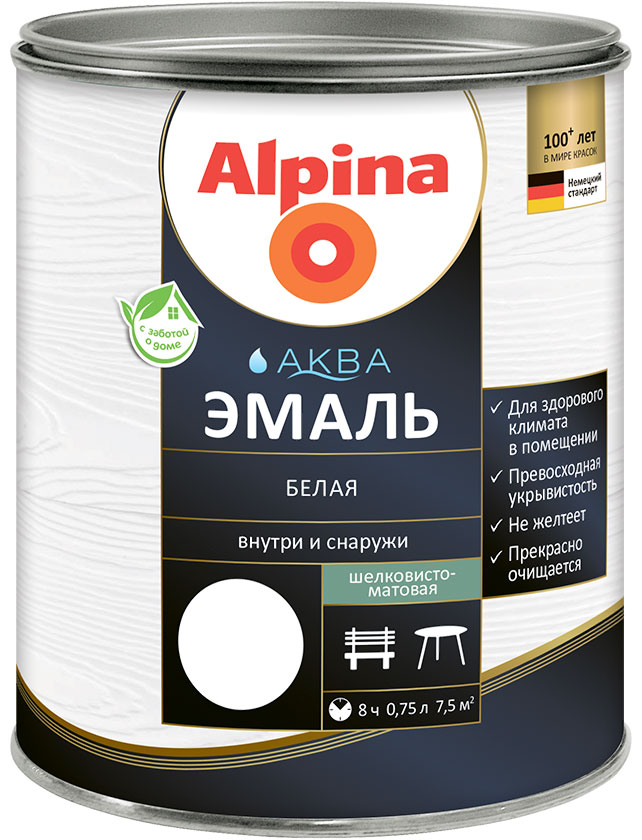 Alpina АКВА Эмаль белая глянцевая 2.5л 
