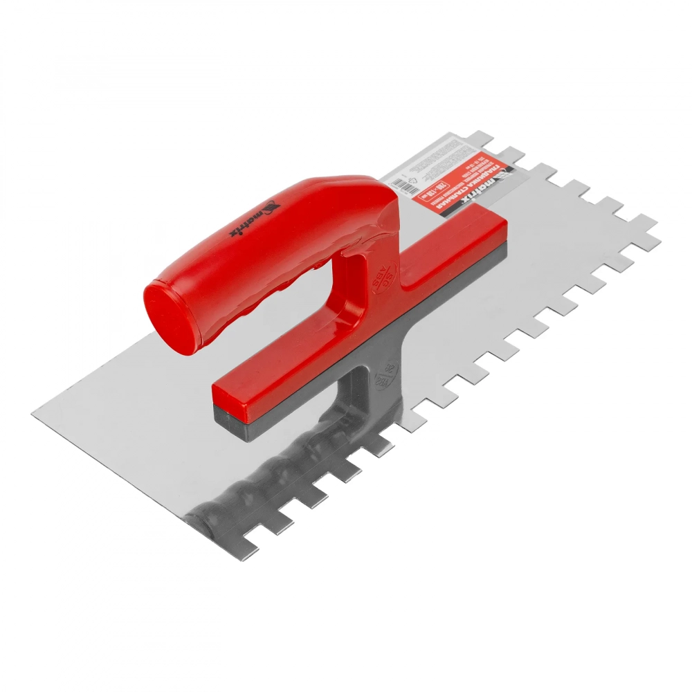 Гладилка из нержавеющей стали, 280 х 130 мм, зеркальная полировка, пластмассовая ручка, зуб 10х10 мм Matrix