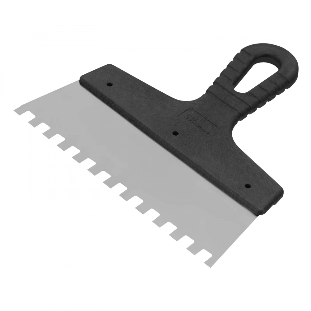 Шпатель из нержавеющей стали, 200 мм, зуб 10х10 мм, пластмассовая ручка Сибртех