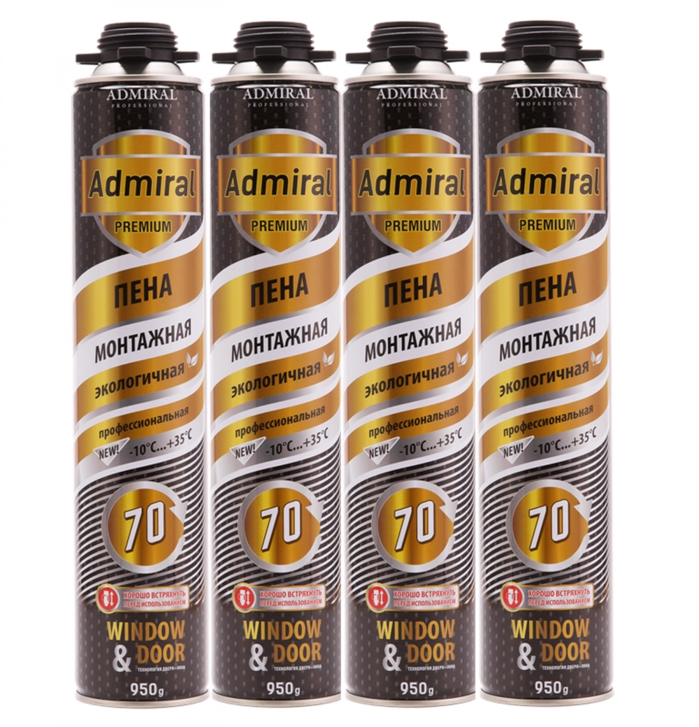 Пена монтажная профессиональная ADMIRAL PREMIUM GOLD 70+ всесезонная 950мл